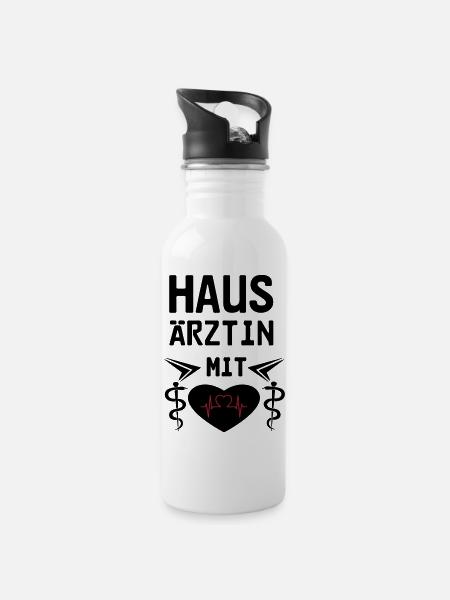 Hausärztin mit Herz Geschenk - Trinkflasche mit integriertem Trinkhalm - Weiß