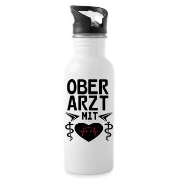 Oberarzt mit Herz Geschenk - Trinkflasche mit integriertem Trinkhalm - Weiß - Rechts