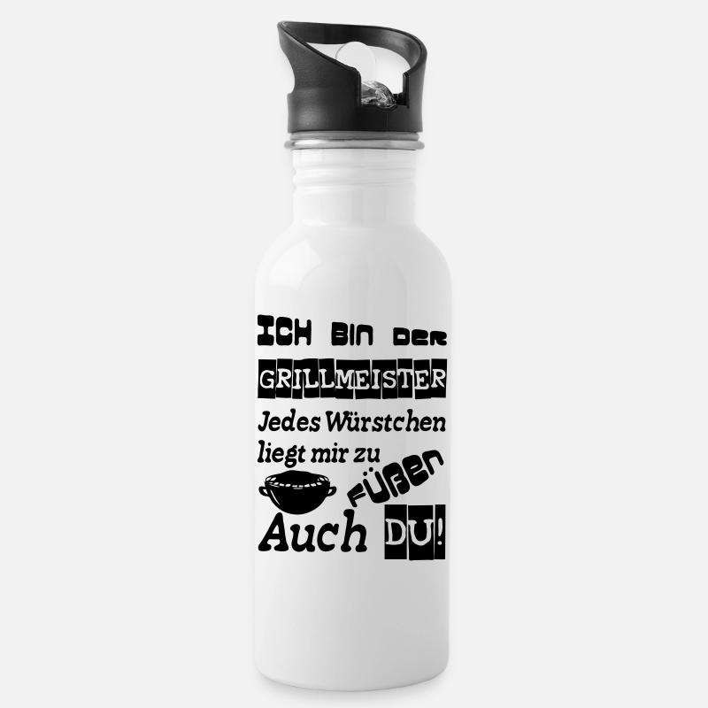 Grillmeister Spruch Grill grillen Geschenk Spruch - Trinkflasche mit integriertem Trinkhalm - Weiß