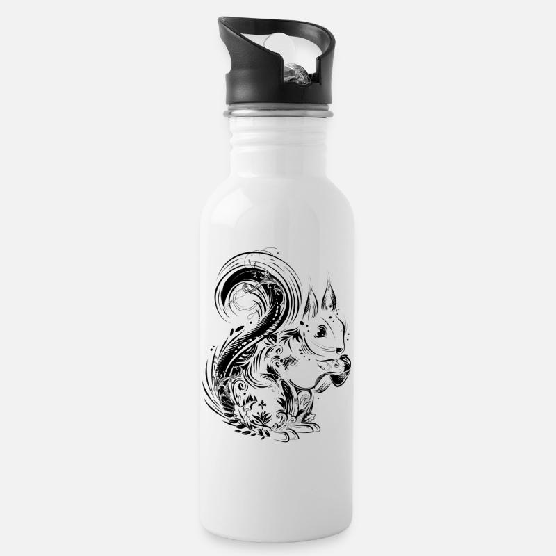 Eichhörnchen mit Eichel in den Pfoten - Trinkflasche mit integriertem Trinkhalm - Weiß