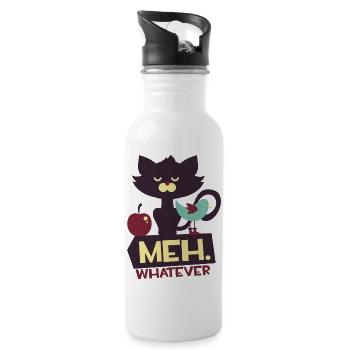 Katze - Vogel - Tiere Haustier niedlich - whatever - Trinkflasche mit integriertem Trinkhalm - Weiß - Rechts