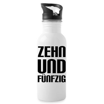 zehnundfünfzig - 60 Jahre Geburtstag - Trinkflasche mit integriertem Trinkhalm - Weiß - Rechts