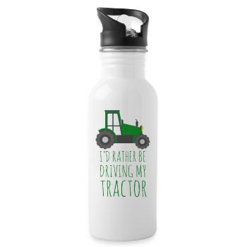 Farmer / Landwirt / Bauer: I´d rather be driving - Trinkflasche mit integriertem Trinkhalm - Weiß - Rechts