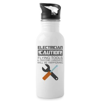 Elektriker: Electrician. Caution! Flying Tools & - Trinkflasche mit integriertem Trinkhalm - Weiß - Rechts