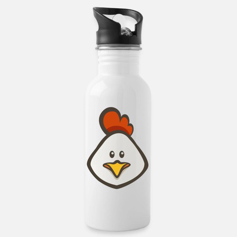 hen - Water bottle with straw - white
