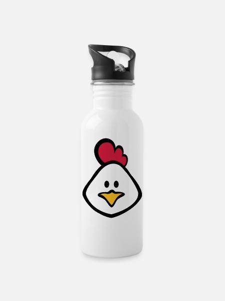 hen 3c - Water bottle with straw - white