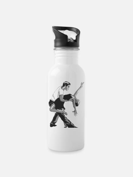 Tango-Tänzer - Trinkflasche mit integriertem Trinkhalm - Weiß
