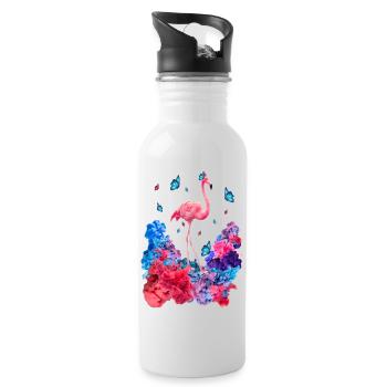 Wolken Flamingo - Trinkflasche mit integriertem Trinkhalm - Weiß - Rechts