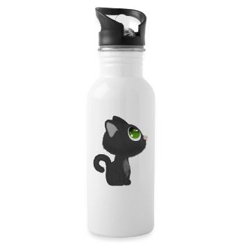 Katze - Trinkflasche mit integriertem Trinkhalm - Weiß - Rechts