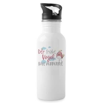 Morgenmuffel: Der frühe Vogel hat verpennt! - Trinkflasche mit integriertem Trinkhalm - Weiß - Rechts