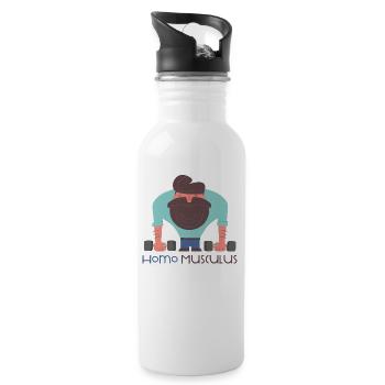 Homo Musculus Hipster Fitness Muskel Mann Training - Trinkflasche mit integriertem Trinkhalm - Weiß - Rechts