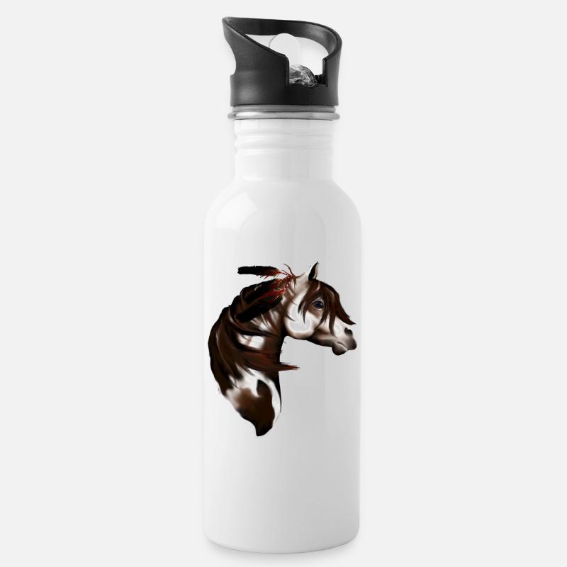 Feathered Paint Horse - Water bottle with straw - white