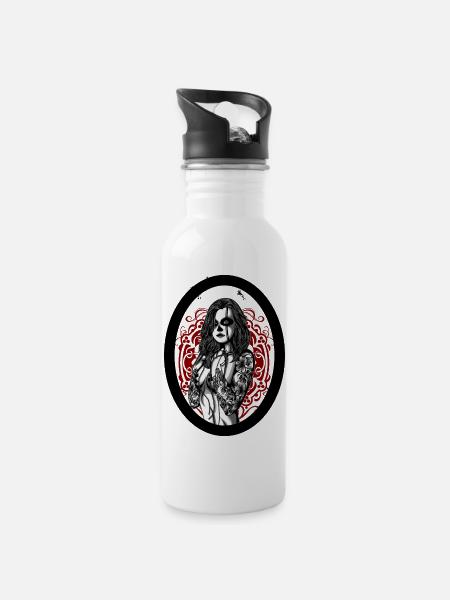 Frauen mit Tätowierung - Trinkflasche mit integriertem Trinkhalm - Weiß