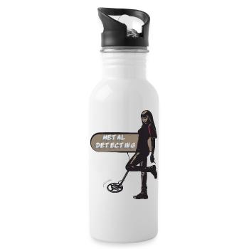 Sexy Schatzsucherin mit Metalldetektor - Trinkflasche mit integriertem Trinkhalm - Weiß - Rechts