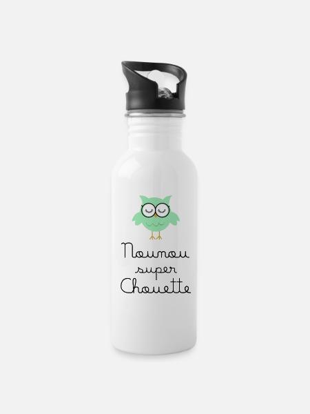 Nounou super chouette - Gourde avec paille intégrée - blanc
