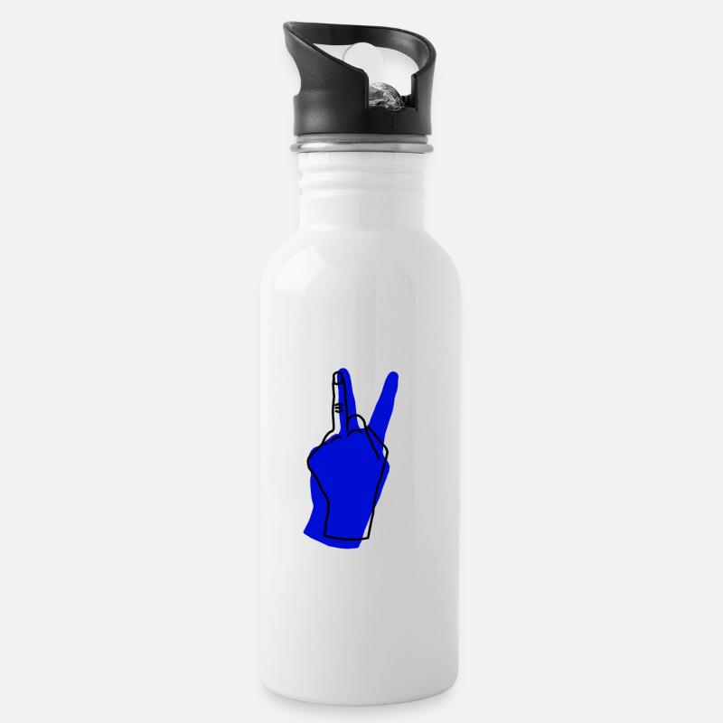 peace blue - Water bottle with straw - white