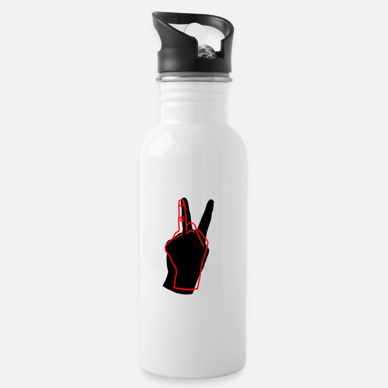 peace red - Trinkflasche mit integriertem Trinkhalm - Weiß