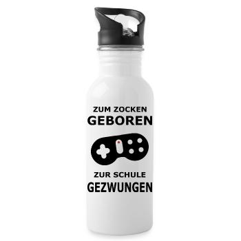 Zum Zocken Geboren Zur Schule Gezwungen - Trinkflasche mit integriertem Trinkhalm - Weiß - Rechts
