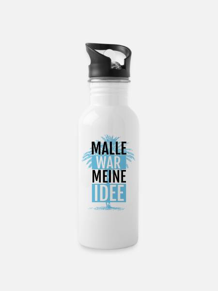 Malle war meine Idee - Trinkflasche mit integriertem Trinkhalm - Weiß