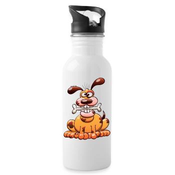 Dog Posing with a Bone - Water bottle with straw - white - Right