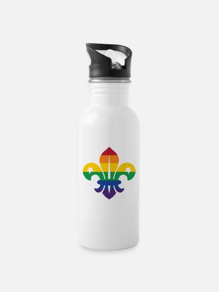 Regenbogen Lilie - Trinkflasche mit integriertem Trinkhalm - Weiß