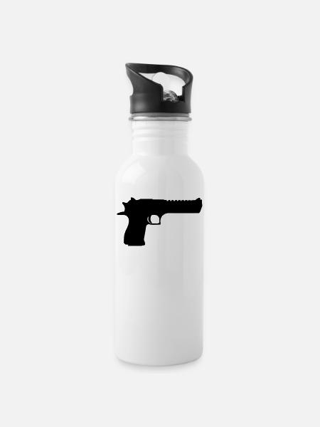 Desert Eagle / Deagle / D.50 - Trinkflasche mit integriertem Trinkhalm - Weiß
