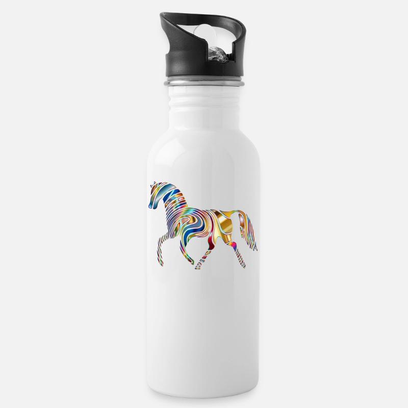 Pferd - Trinkflasche mit integriertem Trinkhalm - Weiß