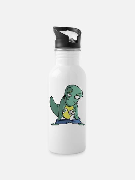 T-Rex mit Toilettenpapier - Problem - Trinkflasche mit integriertem Trinkhalm - Weiß