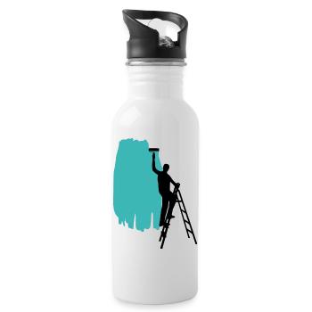 Maler- Painting Background türkis - Trinkflasche mit integriertem Trinkhalm - Weiß - Rechts