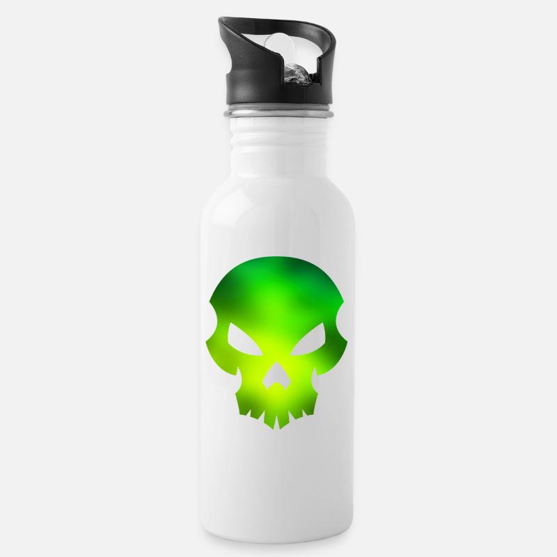 Totenkopf grün - Trinkflasche mit integriertem Trinkhalm - Weiß