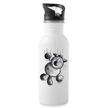 Crazy Cat Cartoon- t-shirt design - Siamese Cat - Water bottle with straw - white - Right
