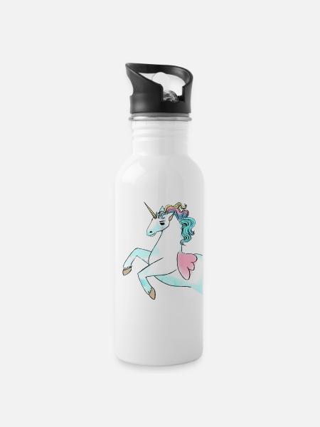 Belle licorne fière en couleurs - Gourde avec paille intégrée - blanc