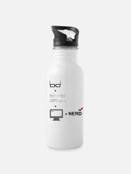 Nerd - Trinkflasche mit integriertem Trinkhalm - Weiß