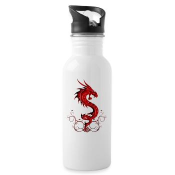 wonderful red chinese dragon - Water bottle with straw - white - Right