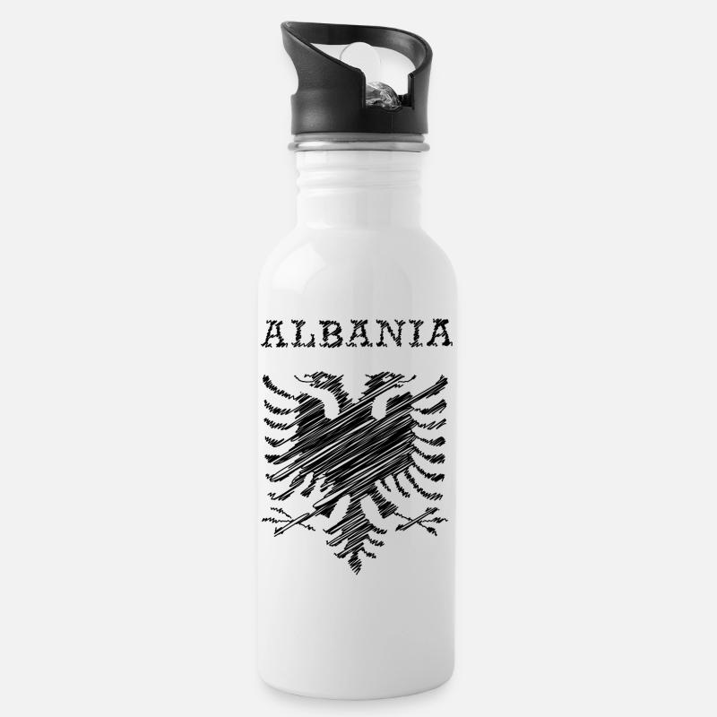 Albania, scribble black - Gourde avec paille intégrée - blanc