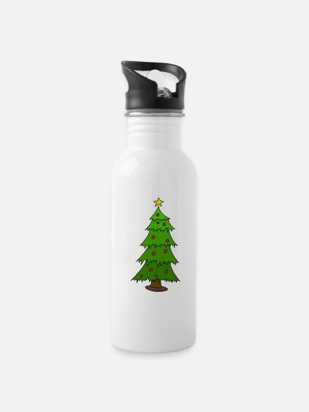 Christmas tree - Water bottle with straw - white