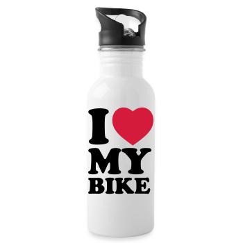 I love my bike - Trinkflasche mit integriertem Trinkhalm - Weiß - Rechts