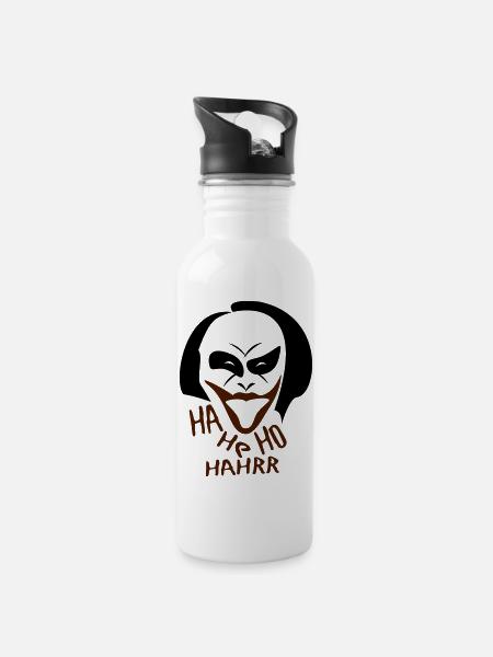 Joker - Lache - Trinkflasche mit integriertem Trinkhalm - Weiß