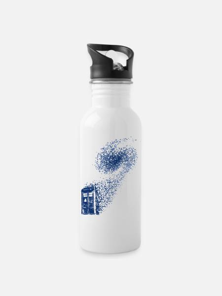 TARDIS: Time and Relative Dimension in Space - Water bottle with straw - white