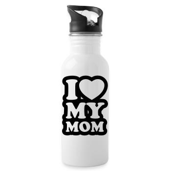 I love my mom - Ich liebe meine Mama - Trinkflasche mit integriertem Trinkhalm - Weiß - Rechts