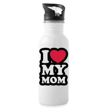 I love my mom - Ich liebe meine Mama - Trinkflasche mit integriertem Trinkhalm - Weiß - Rechts