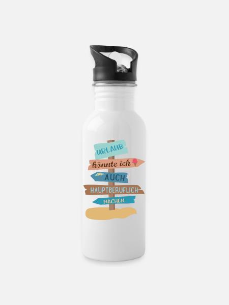Urlaub - Trinkflasche mit integriertem Trinkhalm - Weiß