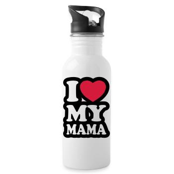 I love my mama - Ich liebe meine Mutter - Trinkflasche mit integriertem Trinkhalm - Weiß - Rechts