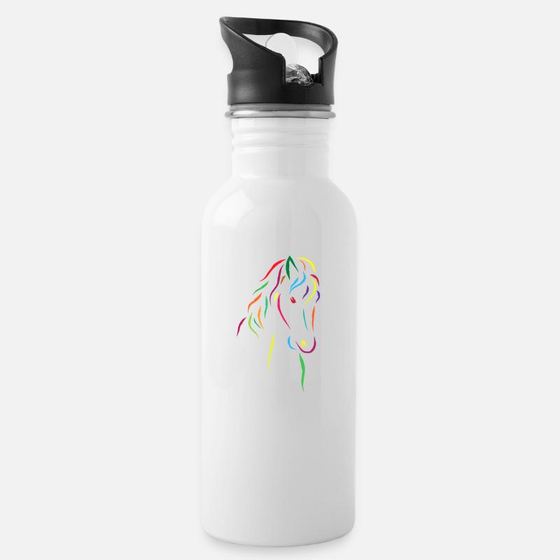 Pferdekopf Bunt - Trinkflasche mit integriertem Trinkhalm - Weiß