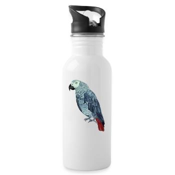 Perroquet gris peint à la main. Animaux de compagnie Articles de fan - Gourde avec paille intégrée - blanc - Droite