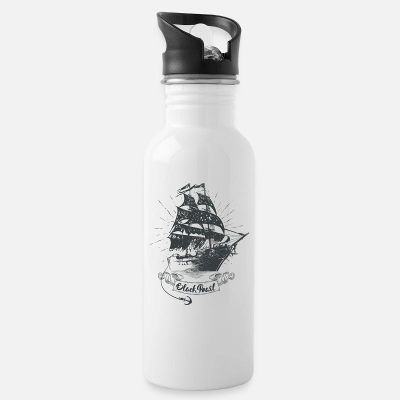 Segelschiff Black Pearl - Trinkflasche mit integriertem Trinkhalm - Weiß