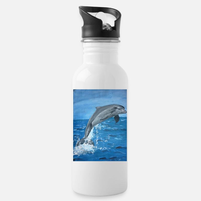 Delphin - Trinkflasche mit integriertem Trinkhalm - Weiß