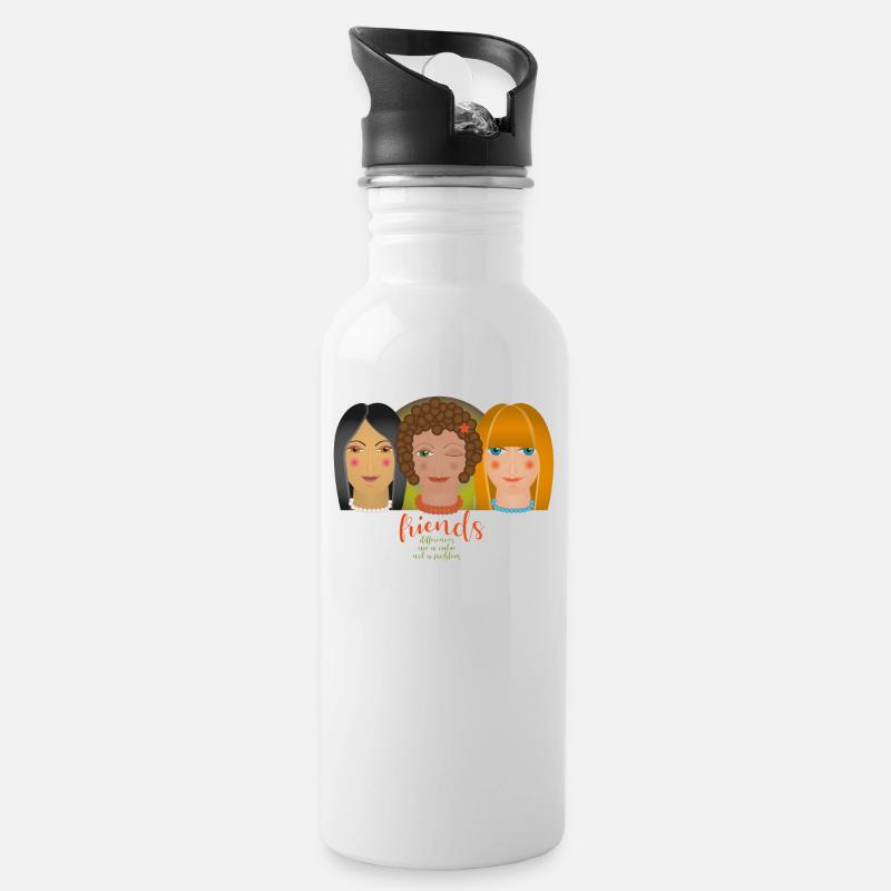 Freunde - Trinkflasche mit integriertem Trinkhalm - Weiß