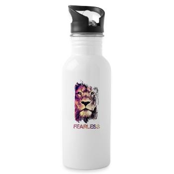 Löwe Fearless Motivations Oberteil Shirt T-Shirt - Trinkflasche mit integriertem Trinkhalm - Weiß - Rechts