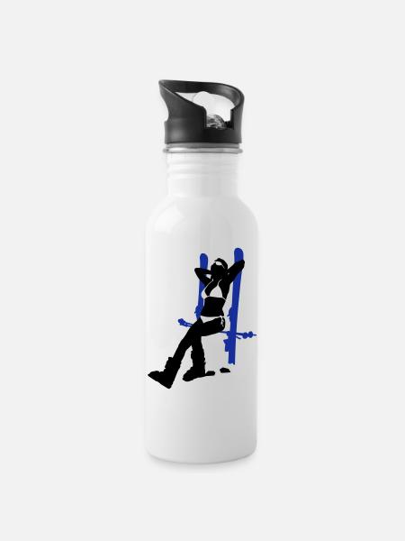 ski girl - Water bottle with straw - white